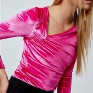 ZARA Pink Velvet Bodysuit Long Sleeve Fuchsia